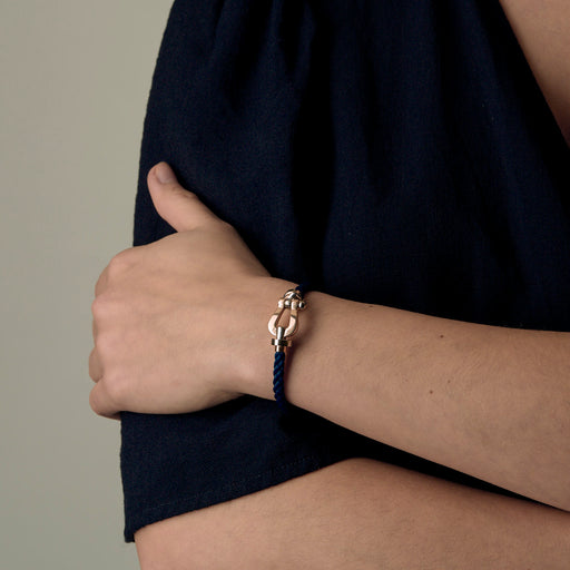 FRED - Force 10- Grand Modèle - Bracelet câble en nylon tressé et manille en or gris et or rose