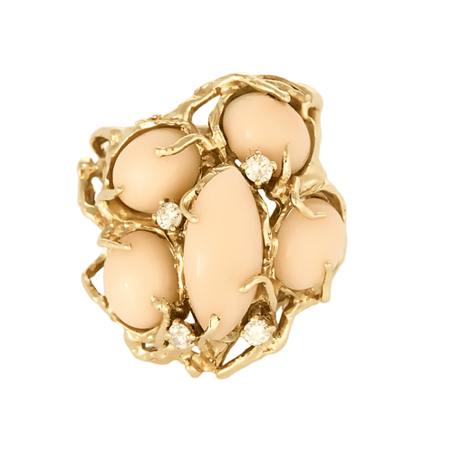 Bague 52 Importante bague en or jaune, diamants et corail peau d'ange 58 Facettes DV26220-6-52-1