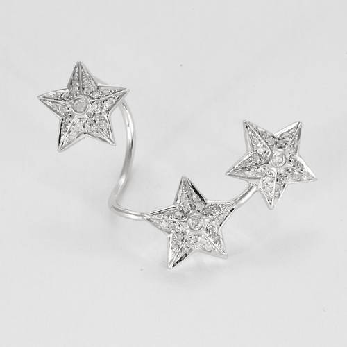 Diane Kordas - Mono boucle en or blanc à motif d'étoiles et diamants 58 Facettes DV26622-1