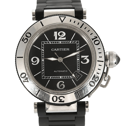 CARTIER - PASHA - Stålur med rundt urkasse og automatisk urværk