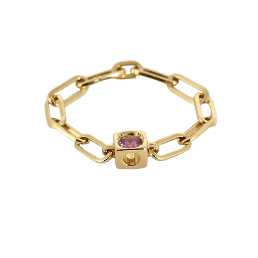 DINH VAN - Le Cube - Kedjering Le Cube Diamant i gult guld och rosa safir
