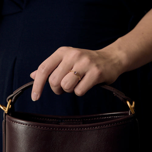 DINH VAN - Le Cube - Kjede-ring Le Cube Diamant i gult gull og rosa safir