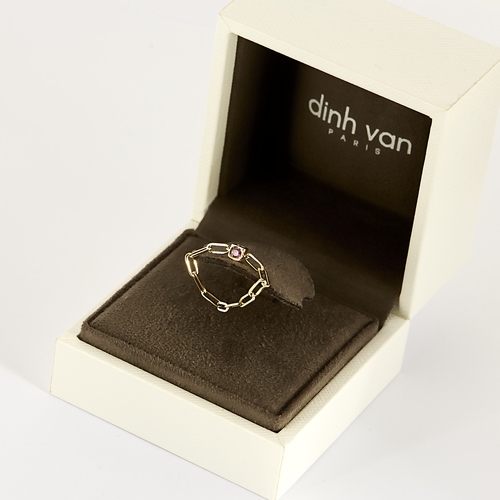 DINH VAN - Le Cube - Kjede-ring Le Cube Diamant i gult gull og rosa safir