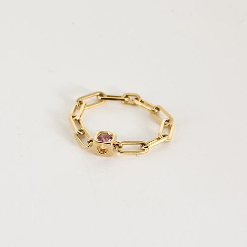 DINH VAN - Le Cube - Kjede-ring Le Cube Diamant i gult gull og rosa safir