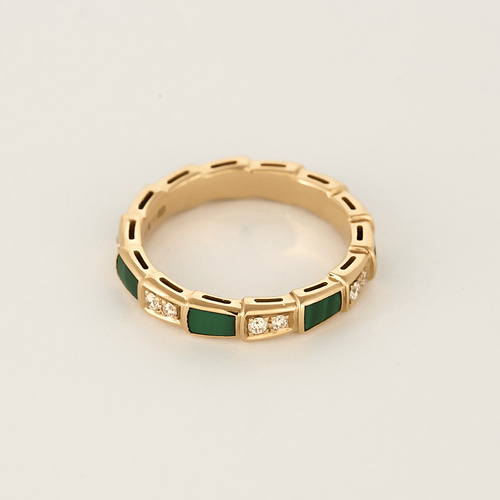 Bague 56 BVLGARI - Serpenti Viper - Alliance en or rose, malachite et diamants 58 Facettes DV25245-2-56-3