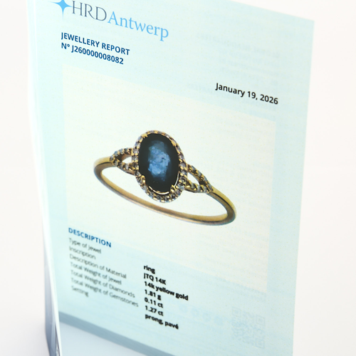 Ring Solitaire in yellow gold, sapphire and diamonds