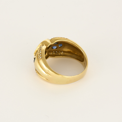 Bague en or jaune, saphir et diamants