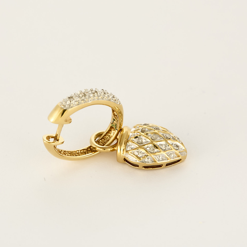 Paire de Boucles d'oreilles à transformation en or jaune, or gris et diamants