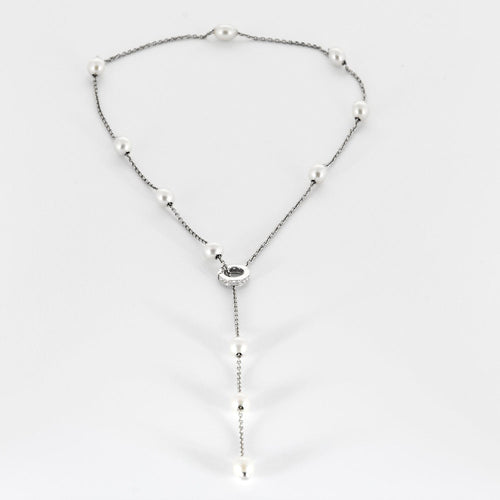 Collier MIKIMOTO - Collier négligé en or blanc, perles de culture Akoya et diamants 58 Facettes DV14847-1