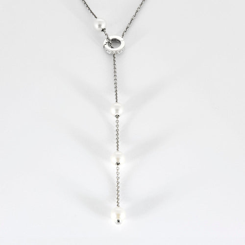 Collier MIKIMOTO - Collier négligé en or blanc, perles de culture Akoya et diamants 58 Facettes DV14847-1