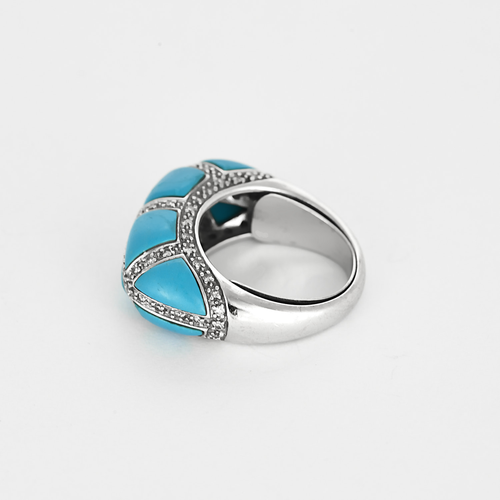 Ring van grijs goud met turquoise en diamanten lijnen