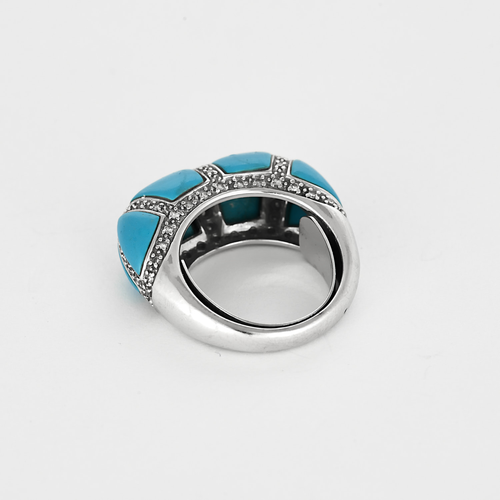 Ring van grijs goud met turquoise en diamanten lijnen
