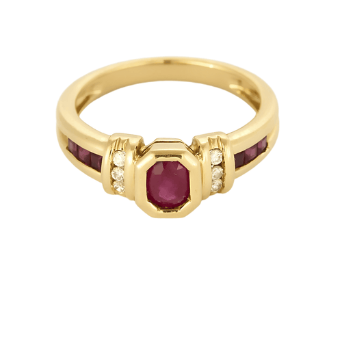 Пръстен от жълто злато, рубини и диаманти