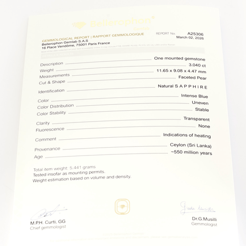 Висулка от жълто злато, сапфир 3,04 карата и диаманти