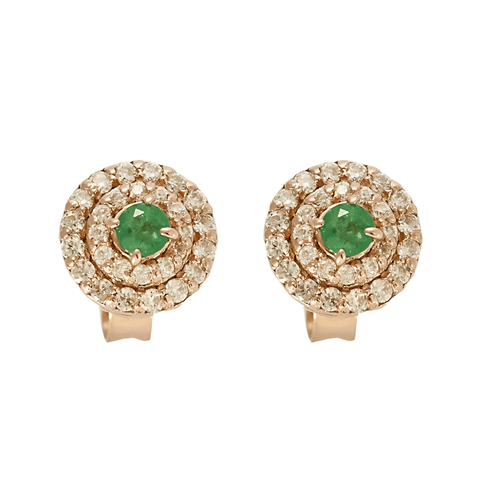 Paire de boutons d'oreilles or rose 14K émeraudes et diamants 58 Facettes DV27473-1