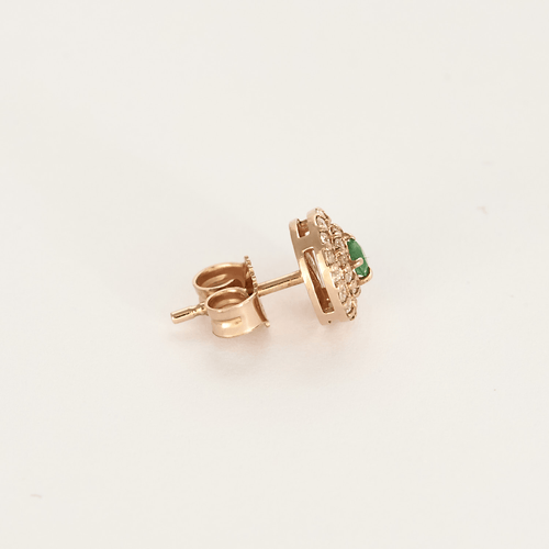 Paire de boutons d'oreilles or rose 14K émeraudes et diamants 58 Facettes DV27473-1