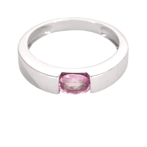 Bague en or gris et saphirs rose