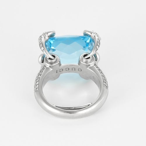GUCCI - White gold ring, topaz and diamonds