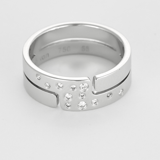 Dinh Van Seventies - Medium model ring in 18K white gold and diamond