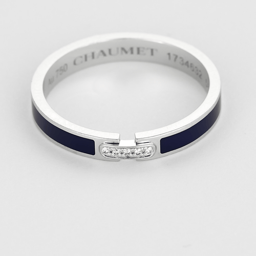 CHAUMET - 证据链接 - 结婚戒指，白金或灰金，蓝色珐琅和钻石