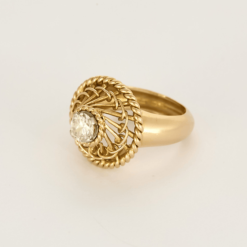 Ring in Platina, geelgoud en diamant van ongeveer 0,60 karaat.