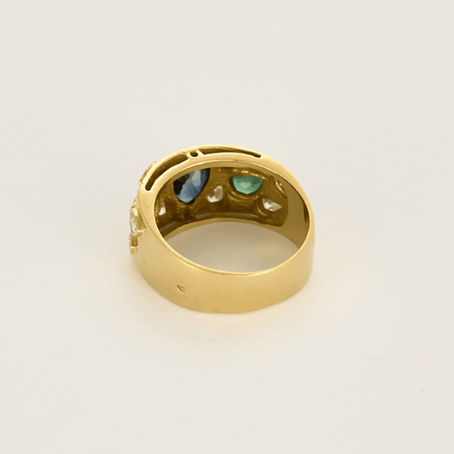 Ring aus Gold, Saphiren, Smaragden und Diamanten