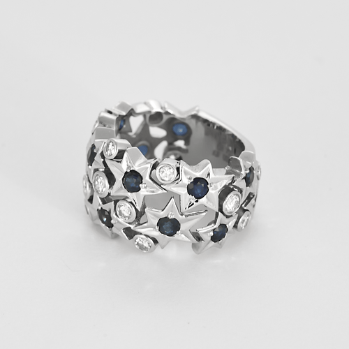 Bague 52 FRED - Haute Joaillerie - Shine-  Bague en or gris diamants et saphirs 58 Facettes DV22876-5