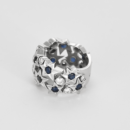 Bague 52 FRED - Haute Joaillerie - Shine-  Bague en or gris diamants et saphirs 58 Facettes DV22876-5