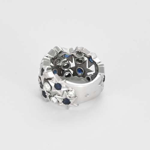 Bague 52 FRED - Haute Joaillerie - Shine-  Bague en or gris diamants et saphirs 58 Facettes DV22876-5