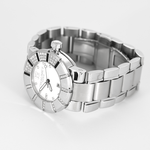 CHAUMET - CLASSE ONE - Klocka i stål med rund diamantbesatt boett och kvartsurverk