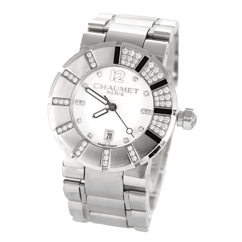 CHAUMET - CLASSE ONE - Klocka i stål med rund diamantbesatt boett och kvartsurverk