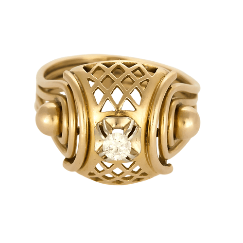 Inel din aur galben, aur roz și diamante