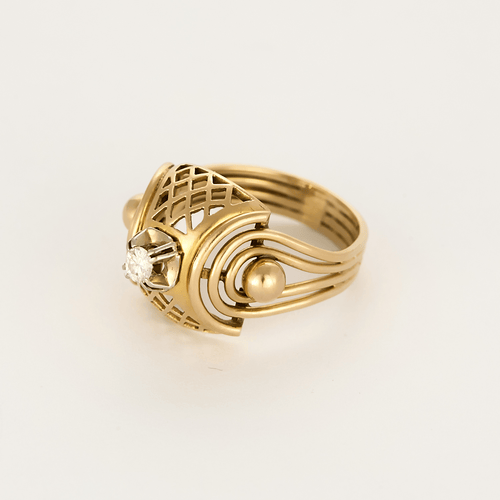 Inel din aur galben, aur roz și diamante