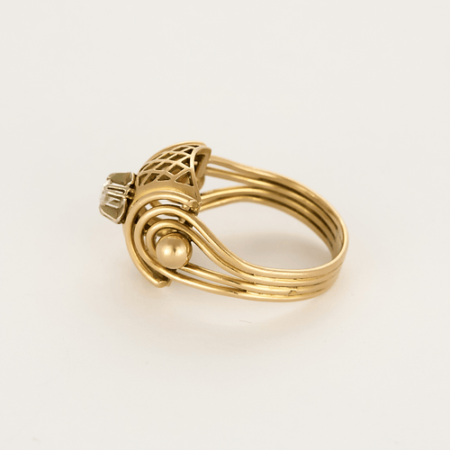 Inel din aur galben, aur roz și diamante