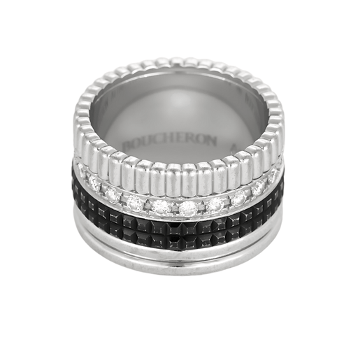 Ring Boucheron Quatre Black Edition stor model i hvidguld, diamanter og sort PVD.