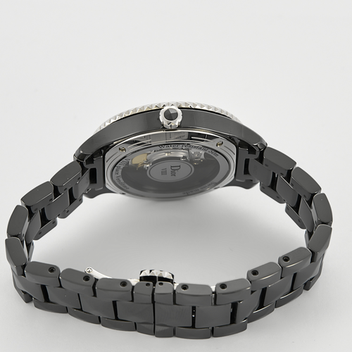 DIOR - Montre en acier, céramique noire à boitier rond et diamants à mouvement automatique