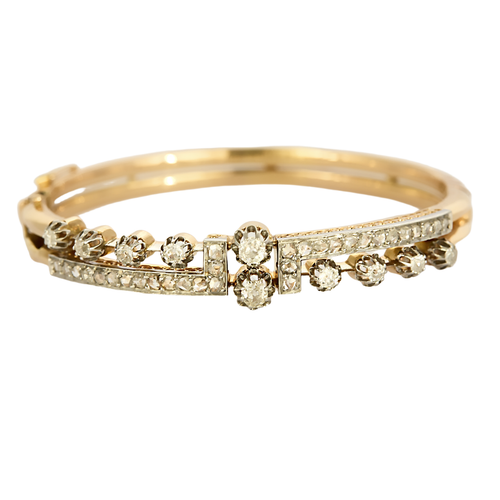 Pembe altın ve gri altından açılır bilezik, pırlantalı. Napolyon III tarzı.