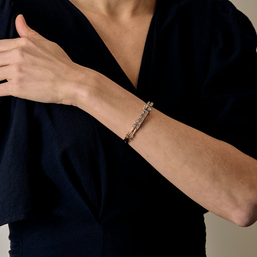 Opening bangle bracelet in rose gold and grey gold, diamonds. Napoleon III style.