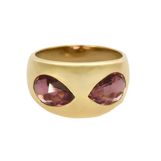 HERMES Paris - Vintage - Yellow gold ring with pink tourmalines.