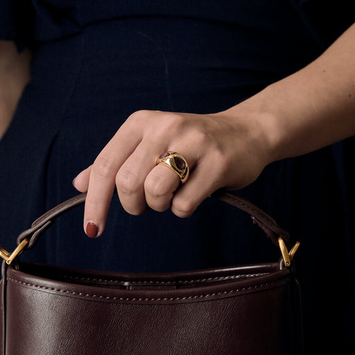 HERMES Paris - Vintage - Yellow gold ring with pink tourmalines.