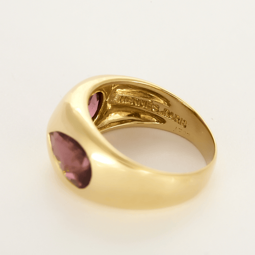 HERMES Paris - Vintage - Anel em ouro amarelo e turmalinas cor-de-rosa.