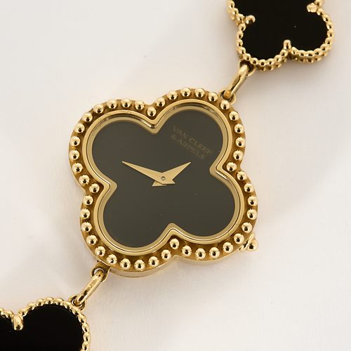 VAN CLEEF & ARPELS - Alhambra - Reloj de pulsera de señora en oro amarillo y ónix