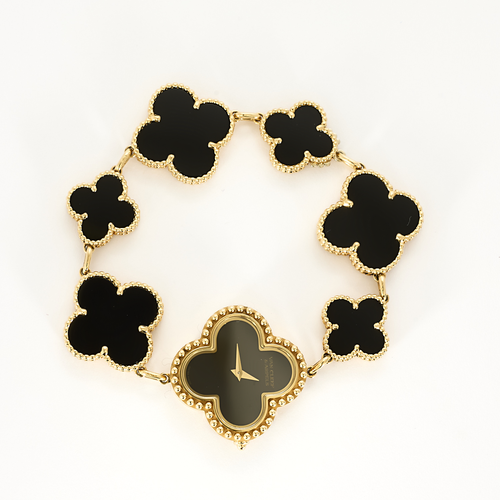 VAN CLEEF & ARPELS - Alhambra - Montre bracelet de dame en or jaune et onyx