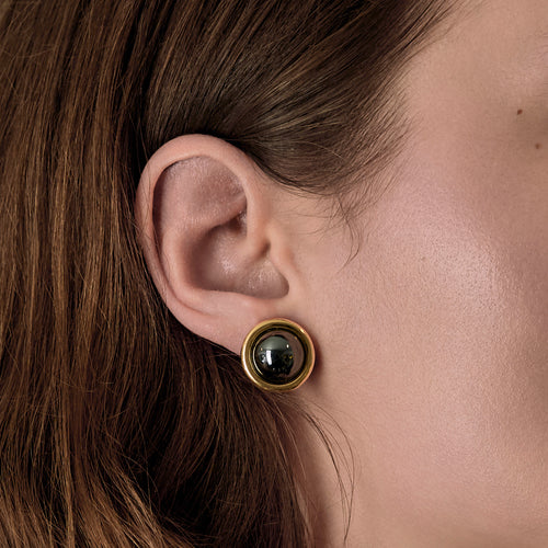 Чифт обеци от жълто злато и хематит