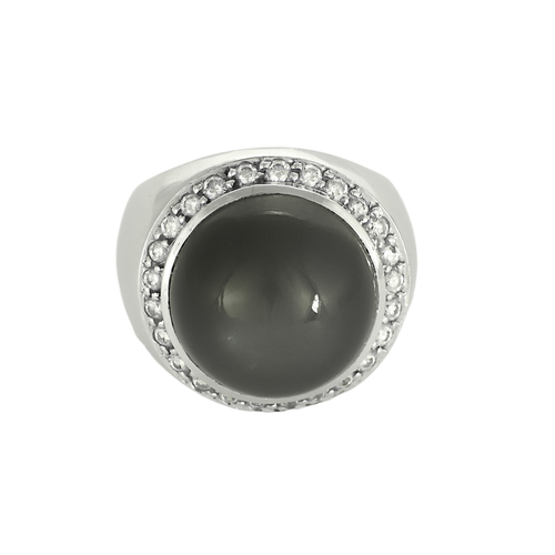 Ring Signet ring in white gold, quartz and diamonds