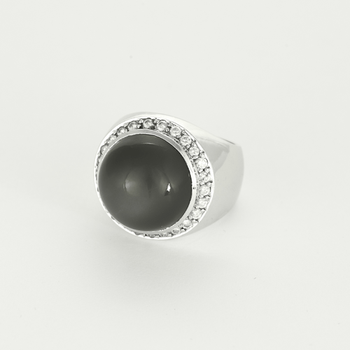 Ring Signet ring in white gold, quartz and diamonds