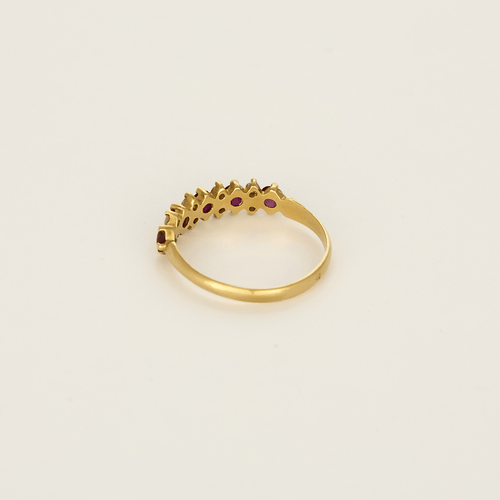 Half Wedding band in yellow gold, ruby and diamonds