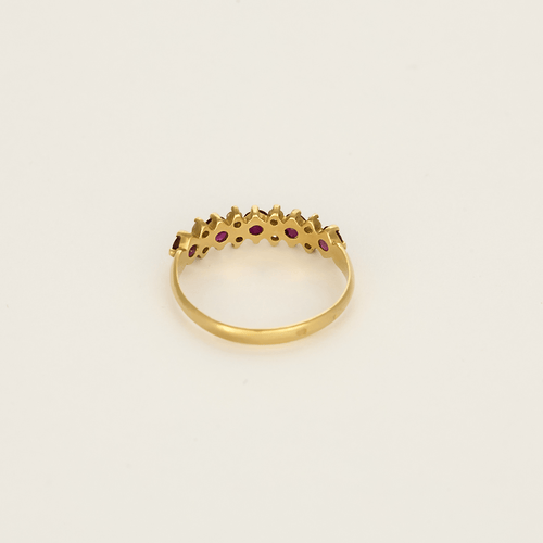 Half Wedding band in yellow gold, ruby and diamonds