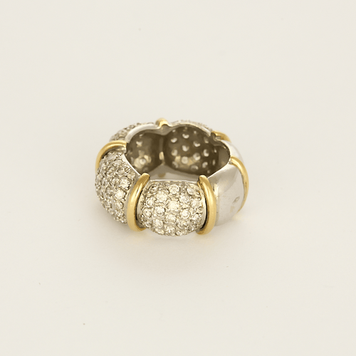 Ring in white gold, yellow gold and diamonds
