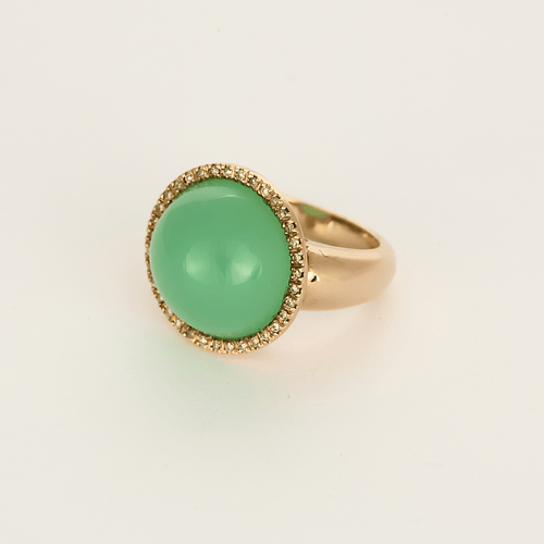 Rose gold ring, chrysoprase and diamonds